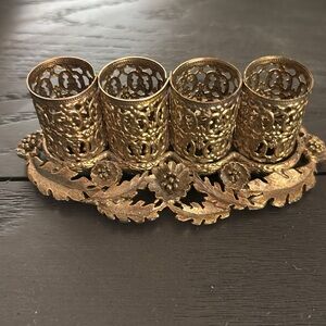 Vintage Gold Filigree 4 Lipstick Tube Holder, Matson Style Ormulo Floral/Leaf